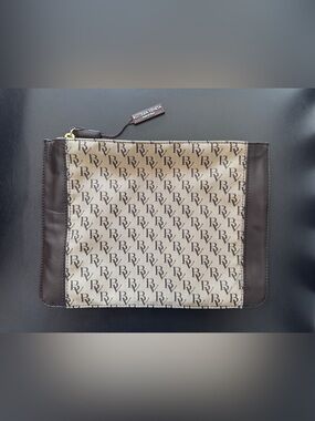 BOTTEGA VENETA Beige and Dark Brown Monogram Zip Pouch
